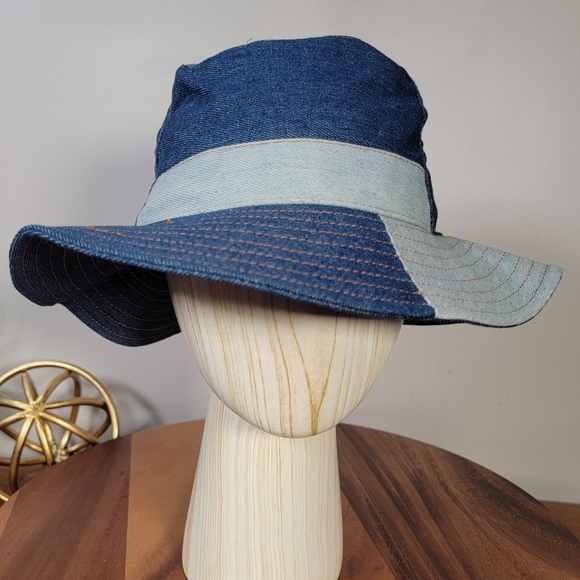 Hello Tree Denim Patchwork Bucket Hat Cotton Women's OS Adjustable 90s Y2K Style - Picture 3 of 14